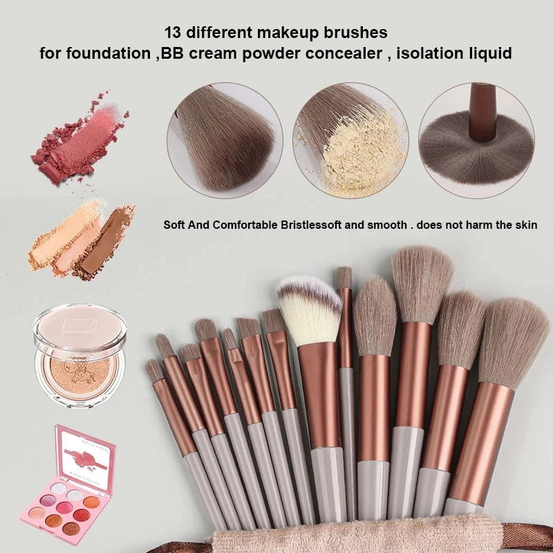 13Pcs Makeup Brushes Set with 2 Powder Puff Foundation  with Bag