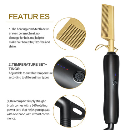 2 in1 Hot Comb Hair Straightener Electric Heating Comb